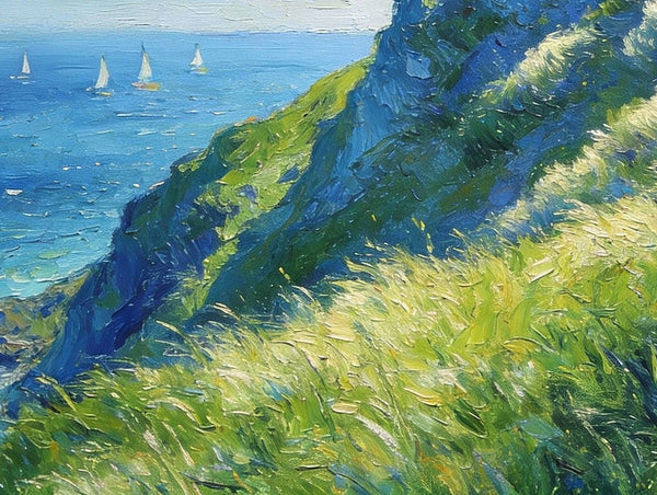 Hillside by the Sea, Swept by the Wind, Small Landscape Paintings, Small Oil Paintings on Canvas, Hand Painted Canvas Art,Heavy Texture Artwork, Original Oil Paintings-Grace Painting Crafts