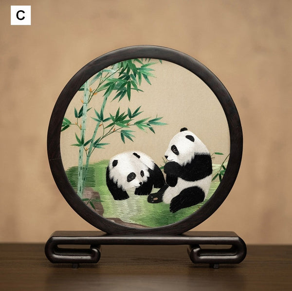 Unique Birthday Gift, Exclusive Business Present Panda Embroidered Decor, Traditional Chinese Suzhou Embroidery Ornament, Premium Souvenir-Grace Painting Crafts