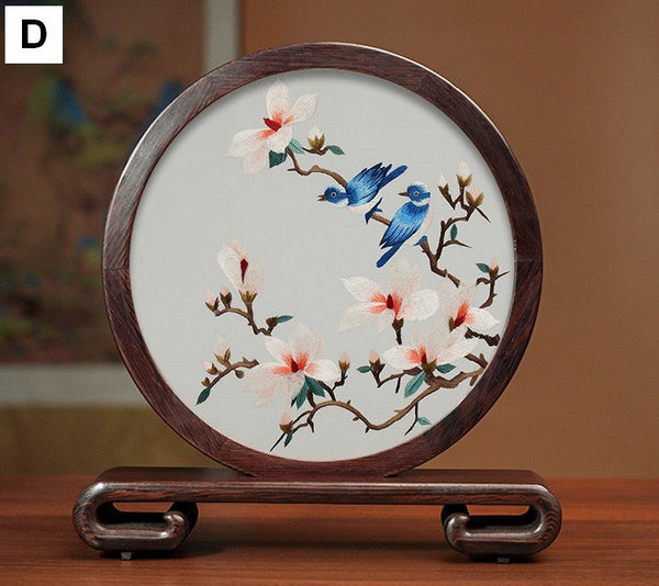 Traditional Chinese Suzhou Silk Embroidered Ornament, Premium Souvenir, Exclusive Business Presents, Creative Birthday Gift, Flower and Birds Embroidery Ornaments-Grace Painting Crafts
