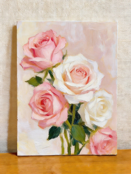 Hand Painted Canvas Art, A Bunch of Pink Rose Flowers, Original Oil Paintings, Original Flower Paintings, Small Canvas Artwork-Grace Painting Crafts