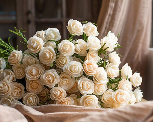 Flower Arrangement Ideas for Living Room, White Camellia Flowers, Modern Artificial Flowers for Home Decoration, Simple Artificial Floral for Bedroom-Grace Painting Crafts