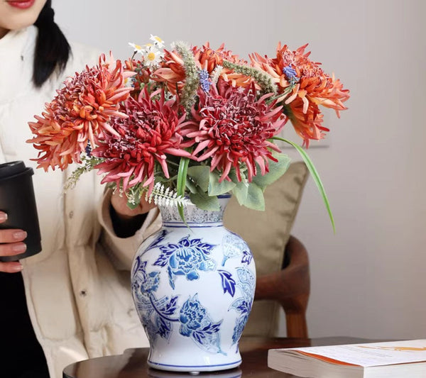 Porcelain Flower Vases, Centerpiece Ceramic Bouquet Vases, Handmade Flower Vase, Vintage Flower Vases on Dining Table-Grace Painting Crafts
