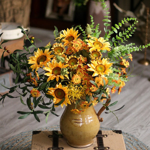 Large Bunch of Yellow Sunflowers, Unique Floral Arrangement for Home Decoration, Table Centerpiece, Real Touch Artificial Flowers for Living Room-Grace Painting Crafts