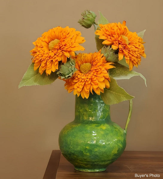 Modern Pottery Flower Vases, Handmade Water Holding Flower Vases, Pottery Bud Vases, Large Green Flower Vases on Table, Centerpiece on Dining Table-Grace Painting Crafts