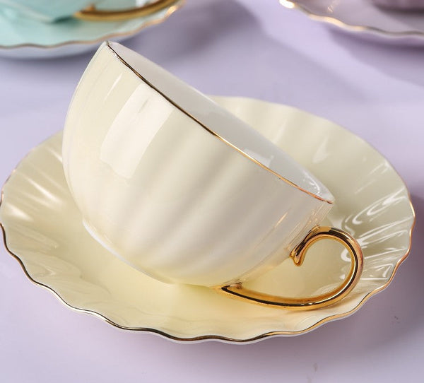 Elegant Macaroon Ceramic Coffee Cups, 6.8 oz Tea Cup and Saucer Set of 2 Cups in Gift Box as Birthday Gift, Beautiful British Tea Cups, Creative Porcelain Tea Cup Set-Grace Painting Crafts