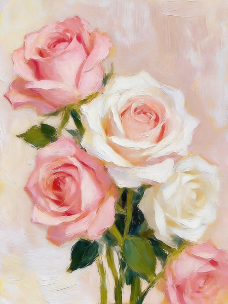 Hand Painted Canvas Art, A Bunch of Pink Rose Flowers, Original Oil Paintings, Original Flower Paintings, Small Canvas Artwork-Grace Painting Crafts