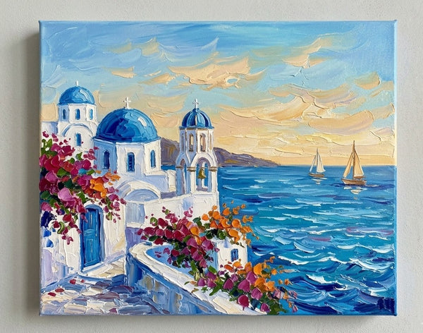Small Art on Canvas, The Scenery of the Aegean Sea, Hand Painted Canvas Art, Original Acrylic Paintings, Impasto Artwork, Heavy Texture Painting, Original Seascape Art