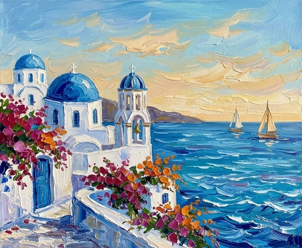 Small Art on Canvas, The Scenery of the Aegean Sea, Hand Painted Canvas Art, Original Acrylic Paintings, Impasto Artwork, Heavy Texture Painting, Original Seascape Art-Grace Painting Crafts