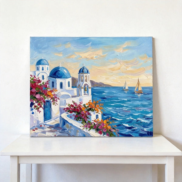 Small Art on Canvas, The Scenery of the Aegean Sea, Hand Painted Canvas Art, Original Acrylic Paintings, Impasto Artwork, Heavy Texture Painting, Original Seascape Art
