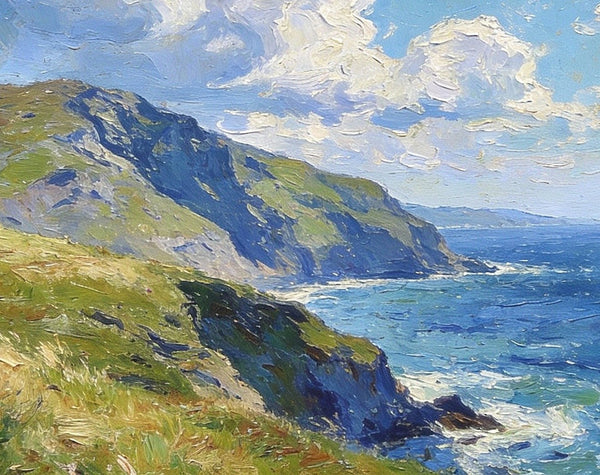 Sunlit Cliffs Over the Sea, Hand Painted Canvas Art, On Canvas Small Paintings, Landscape Wall Art Paintings, Original Oil Paintings, Small Landscape Paintings-Grace Painting Crafts