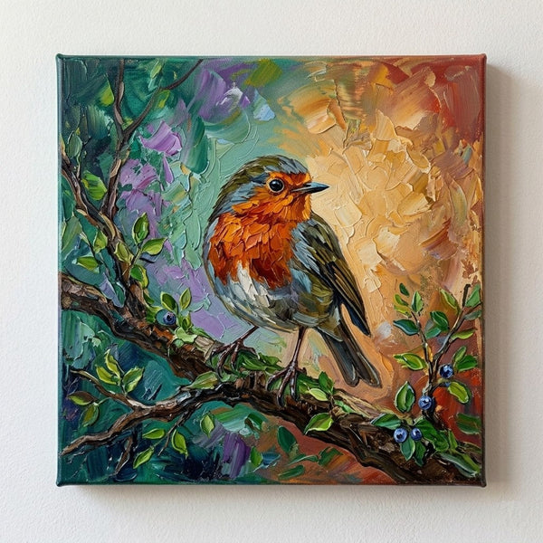 Impasto Artwork, Abstract Robin Bird Painting, Original Acrylic Paintings, Hand Painted Canvas Art, Small Art on Canvas, Heavy Texture Painting, Ready to Hang-Grace Painting Crafts