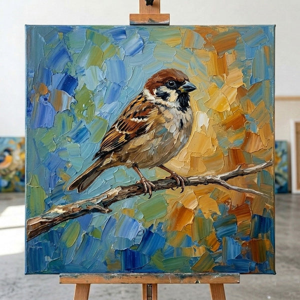 Sparrow Bird Painting, Original Acrylic Paintings, Hand Painted Canvas Art, Small Art on Canvas, Heavy Texture Painting, Ready to Hang Painting, Impasto Artwork-Grace Painting Crafts