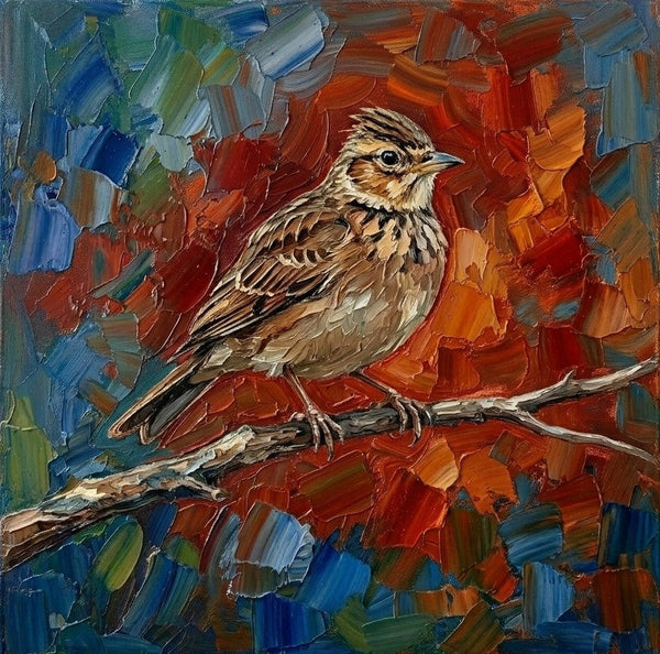 Hand Painted Canvas Art, Lark Bird Painting, Ready to Hang Artwork, Acrylic Art on Canvas, Heavy Texture Artwork, Impasto Paintings, Original Small Paintings-Grace Painting Crafts