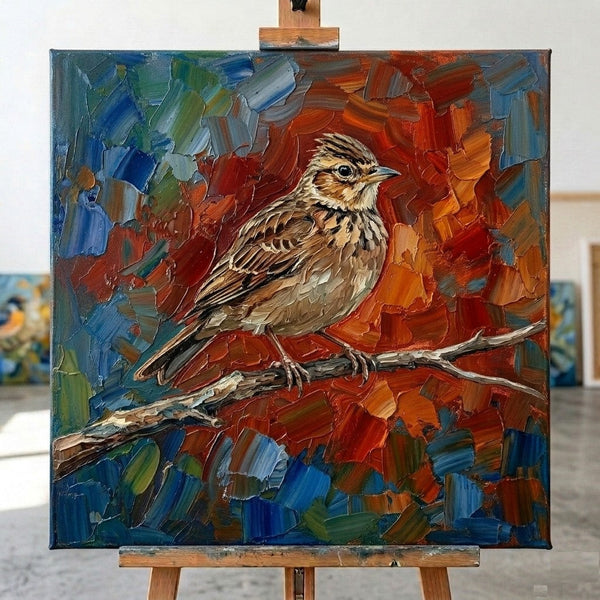 Hand Painted Canvas Art, Lark Bird Painting, Ready to Hang Artwork, Acrylic Art on Canvas, Heavy Texture Artwork, Impasto Paintings, Original Small Paintings