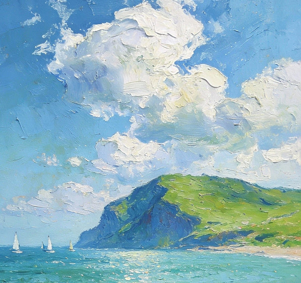 Sailboat in a Sheltered Bay, Landscape Small Paintings, Small Paintings on Wall, Original Small Paintings on Canvas, Heavy Texture Oil Paintings, Small Paintings on Canvas-Grace Painting Crafts