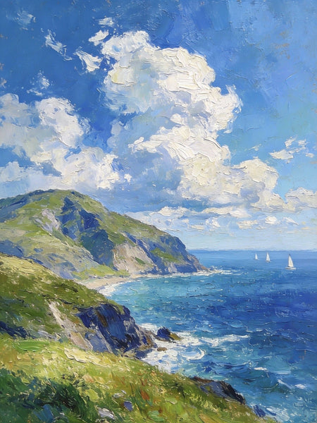 Landscape Small Paintings, Coastal Seascape, Waves, Sky, and Shoreline, Original Artwork Small Paintings, Hand Painted Wall Art, Heavy Texture Oil Paintings, Small Paintings on Canvas-Grace Painting Crafts