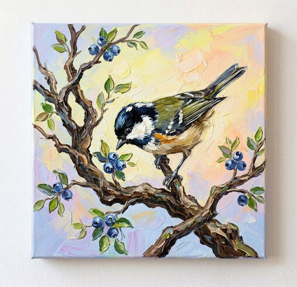 Titmice Bird Painting, Hand Painted Canvas Art, Small Art on Canvas, Original Acrylic Paintings, Impasto Artwork, Heavy Texture Painting, Ready to Hang-Grace Painting Crafts