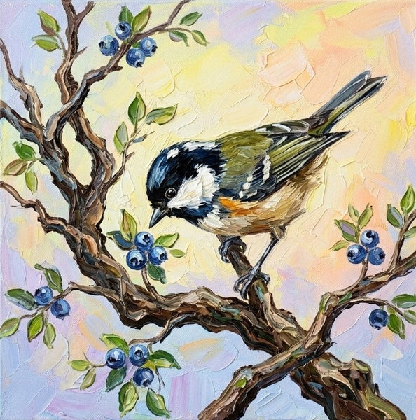 Titmice Bird Painting, Hand Painted Canvas Art, Small Art on Canvas, Original Acrylic Paintings, Impasto Artwork, Heavy Texture Painting, Ready to Hang-Grace Painting Crafts