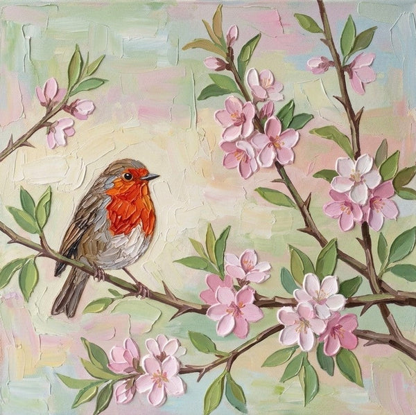 Abstract Robin Bird Painting, Original Acrylic Paintings, Impasto Artwork, Hand Painted Canvas Art, Small Art on Canvas, Heavy Texture Painting, Ready to Hang