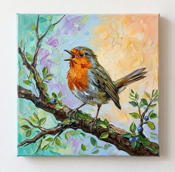 Original Acrylic Paintings, Impasto Artwork, Abstract Robin Bird Painting, Hand Painted Canvas Art, Small Art on Canvas, Heavy Texture Painting, Ready to Hang-Grace Painting Crafts