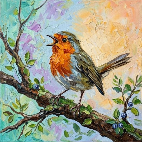 Original Acrylic Paintings, Impasto Artwork, Abstract Robin Bird Painting, Hand Painted Canvas Art, Small Art on Canvas, Heavy Texture Painting, Ready to Hang-Grace Painting Crafts