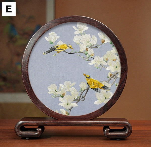Traditional Chinese Suzhou Silk Embroidered Ornament, Premium Souvenir, Exclusive Business Presents, Creative Birthday Gift, Flower and Birds Embroidery Ornaments-Grace Painting Crafts