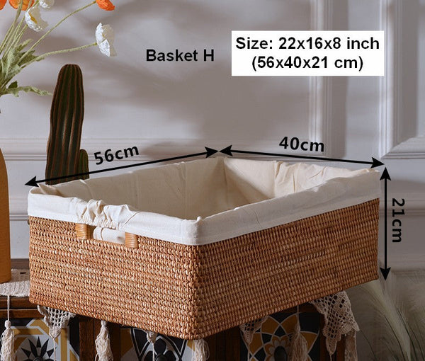 Storage Basket for Shelves, Large Rectangular Storage Baskets, Storage Baskets for Kitchen, Woven Rattan Storage Baskets for Bedroom-Grace Painting Crafts