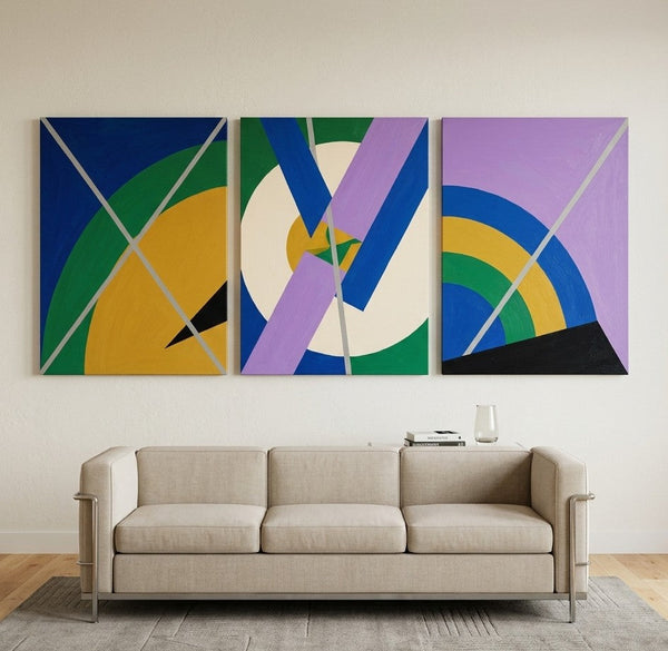 Multi Panel Canvas Art, Geometric Pattern Contemporary Artwork, Abstract Paintings for Modern Living Room