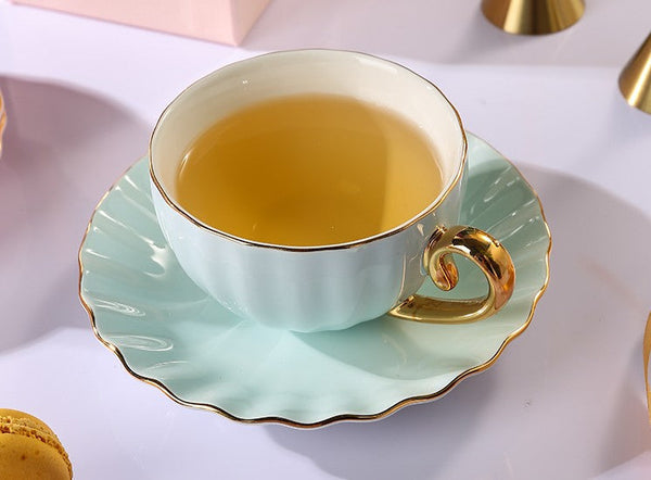 French Style Tea Cup and Saucer in Gift Box as Birthday Gift, Elegant Macaroon Ceramic Coffee Cups, Porcelain Tea Cup Saucer Set of 2 Cups, Beautiful British Tea Cups-Grace Painting Crafts