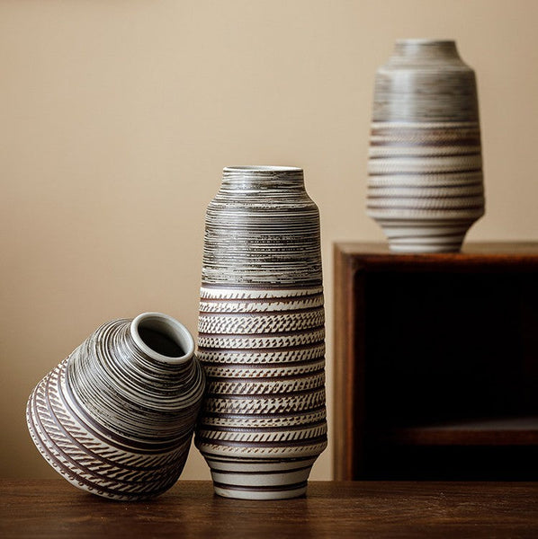 Modern Bouquet Flower Vases, Centerpiece on Dining Table, Handmade Pottery Flower Vases Urn, Water Holding Flower Vases, Large Flower Vase on Table-Grace Painting Crafts