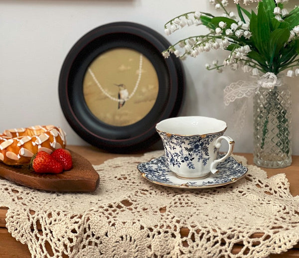 French Style China Porcelain Tea Cup Saucer Set, 7.8 oz Tea Cup and Saucers, Royal Ceramic Cups, Elegant Vintage Ceramic Coffee Cups for Traditional Afternoon Tea-Grace Painting Crafts