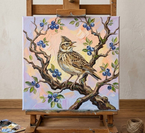 Original Small Paintings, Lark Bird Painting, Ready to Hang Artwork, Acrylic Art on Canvas, Heavy Texture Artwork, Impasto Paintings, Hand Painted Canvas Art-Grace Painting Crafts