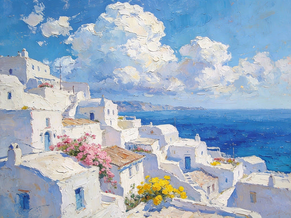 Original Canvas Paintings, Azure Dreams of the Aegean, Small Oil Paintings on Canvas, Palette Knife Artwork, Landscape Oil Paintings, Hand Painted Wall Art-Grace Painting Crafts