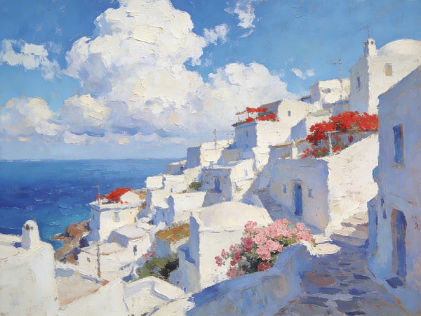 Original Canvas Paintings, The Serene Aegean Seascape, Small Paintings on Canvas, Heavy Texture Wall Art, Landscape Oil Paintings, Hand Painted Canvas Art-Grace Painting Crafts