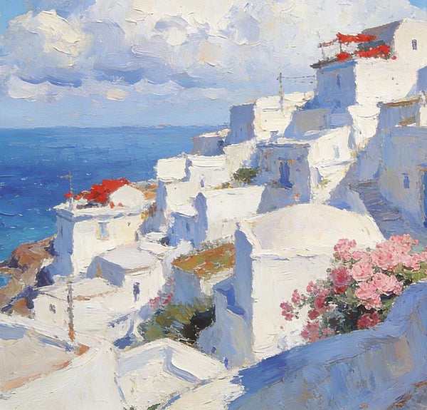 Original Canvas Paintings, The Serene Aegean Seascape, Small Paintings on Canvas, Heavy Texture Wall Art, Landscape Oil Paintings, Hand Painted Canvas Art-Grace Painting Crafts