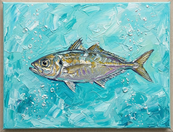 Small Art on Canvas, Ready to Hang Artwork, Tuna Fish Painting, Original Acrylic Paintings, Heavy Texture Painting, Impasto Artwork, Hand Painted Canvas Art-Grace Painting Crafts