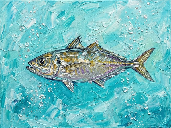 Small Art on Canvas, Ready to Hang Artwork, Tuna Fish Painting, Original Acrylic Paintings, Heavy Texture Painting, Impasto Artwork, Hand Painted Canvas Art-Grace Painting Crafts