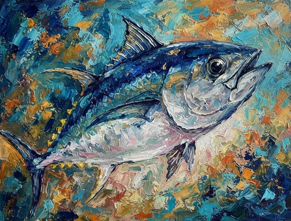 Ready to Hang Artwork, Bigeye Tuna Fish Painting, Original Acrylic Paintings, Small Art on Canvas, Heavy Texture Painting, Impasto Artwork, Hand Painted Canvas Art-Grace Painting Crafts