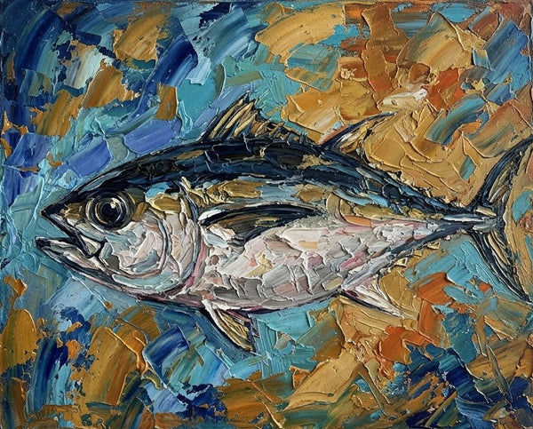Original Acrylic Paintings, Ready to Hang Artwork, Bigeye Tuna Fish Painting, Small Art on Canvas, Heavy Texture Painting, Impasto Artwork, Hand Painted Canvas Art-Grace Painting Crafts