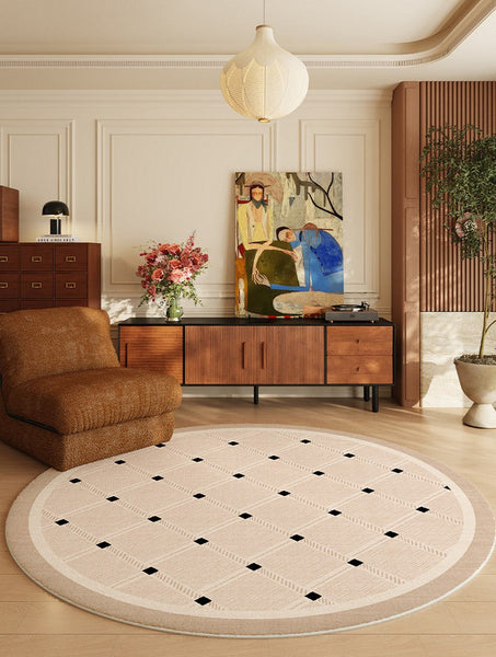 Bedroom Circular Modern Rugs, Mid Century Modern Rugs under Chairs, Geometric Round Rugs for Dining Room, Contemporary Modern Rugs-Grace Painting Crafts