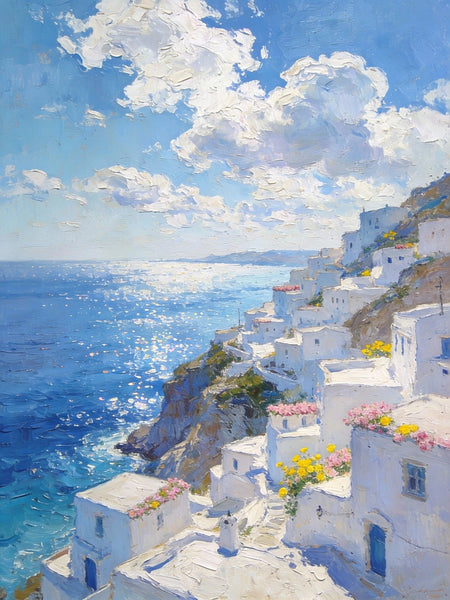 Small Original Paintings, A Peaceful Afternoon on the Aegean, Impasto Paintings, Small Oil Paintings, Small Wall Paintings, Landscape Artwork Canvas Paintings-Grace Painting Crafts