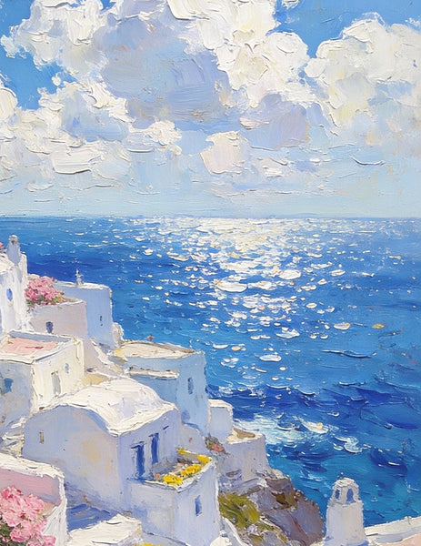 Aegean Summer - Infinite Azure, Seashore Beach Paintings, Small Landscape Oil Paintings, Original Small Paintings, Small Paintings on Canvas, Hand Painted Art-Grace Painting Crafts