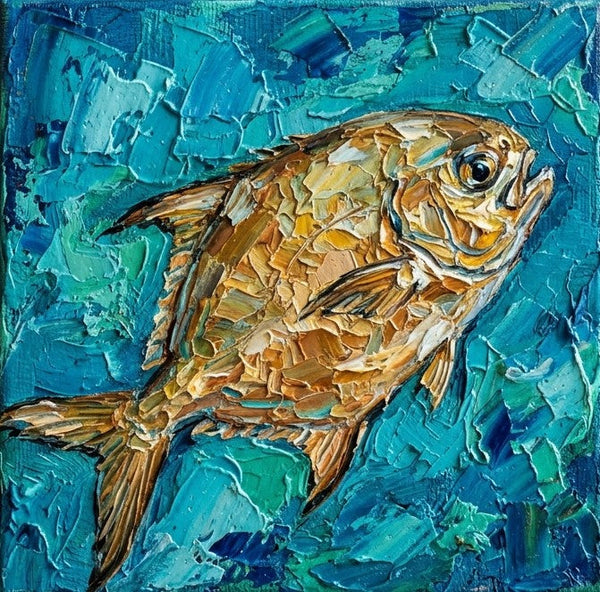 Hand Painted Canvas Art, Tuna Fish Painting, Original Acrylic Paintings, Small Art on Canvas, Heavy Texture Painting, Ready to Hang, Impasto Artwork-Grace Painting Crafts