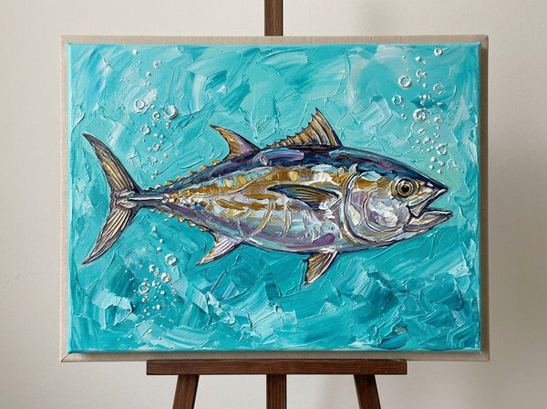 Ready to Hang Artwork, Tuna Fish Painting, Small Art on Canvas, Original Acrylic Paintings, Heavy Texture Painting, Impasto Artwork, Hand Painted Canvas Art-Grace Painting Crafts