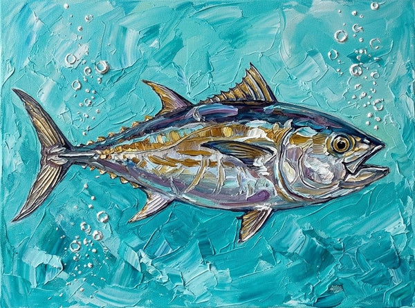Ready to Hang Artwork, Tuna Fish Painting, Small Art on Canvas, Original Acrylic Paintings, Heavy Texture Painting, Impasto Artwork, Hand Painted Canvas Art