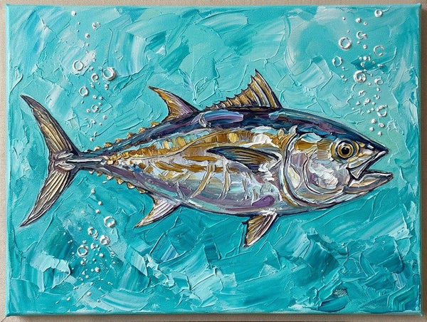 Ready to Hang Artwork, Tuna Fish Painting, Small Art on Canvas, Original Acrylic Paintings, Heavy Texture Painting, Impasto Artwork, Hand Painted Canvas Art-Grace Painting Crafts