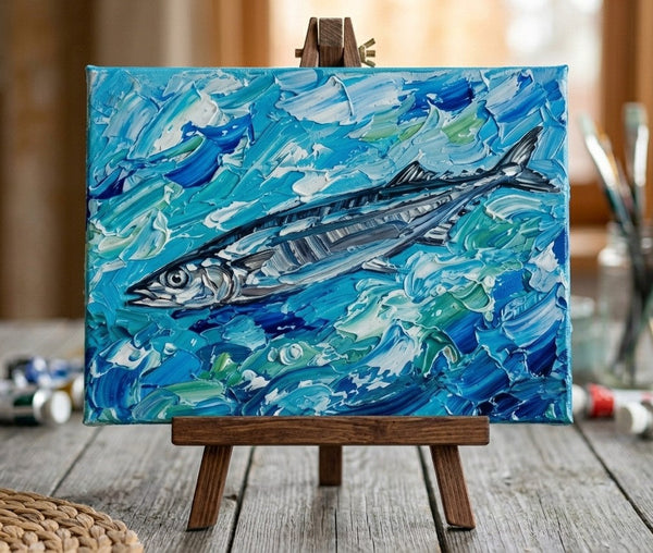Pacific Saury Fish Painting, Original Acrylic Paintings, Heavy Texture Painting, Impasto Artwork, Hand Painted Canvas Art, Small Art on Canvas, Ready to Hang Artwork-Grace Painting Crafts