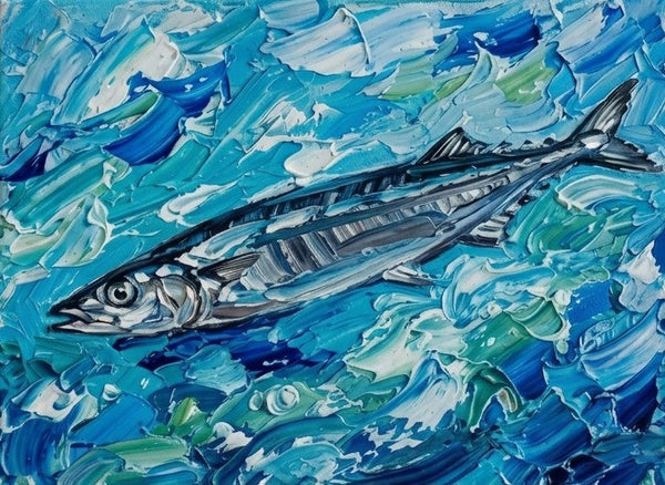 Pacific Saury Fish Painting, Original Acrylic Paintings, Heavy Texture Painting, Impasto Artwork, Hand Painted Canvas Art, Small Art on Canvas, Ready to Hang Artwork-Grace Painting Crafts