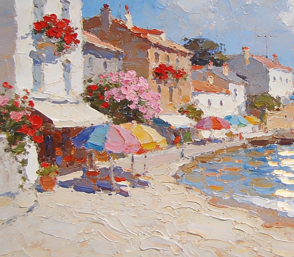 Seaside Summer Holiday, Small Oil Paintings on Canvas, Palette Knife Artwork, Landscape Canvas Paintings, Hand Painted Canvas Art, Original Oil Paintings-Grace Painting Crafts