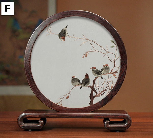 Traditional Chinese Suzhou Silk Embroidered Ornament, Premium Souvenir, Exclusive Business Presents, Creative Birthday Gift, Flower and Birds Embroidery Ornaments-Grace Painting Crafts